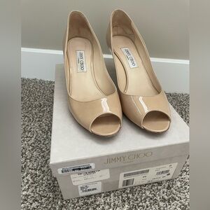 Jimmy Choo Isabel Patent Peep Toe Pumps Nude 41
